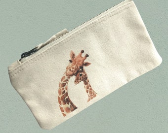 Giraffe Mama & Baby Zipper Bag / Giraffe Coin Purse / Giraffe Family / Giraffe Pencil Case / Giraffe Mum Baby Makeup Bag / Giraffe Cotton