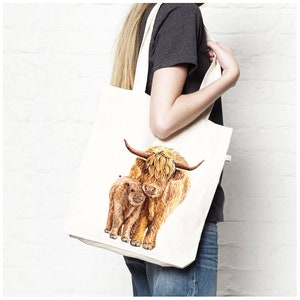 Highland Cow Mummy and Baby Tote / Cow and Calf Gift / Scottish Highland Gift