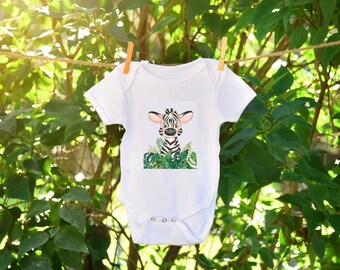 Organic Cotton Zebra Baby-grow, Personalised Zebra Jungle Baby Gift, Zebra Baby Gift, First Birthday Gift / Cute Animal Bodysuit in a Bag