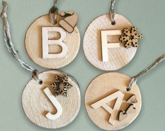 Wood Slice Personalised Christmas Decoration, Monogram Initial Christmas Decoration, Name Xmas Decorations, Personalised Family Ornament