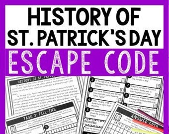 St. Patrick's Day History Code Escape Room - Reading Passage for Teachers - Lesson Plans - Worksheets - Homeschool - 5th grade - 6th grade
