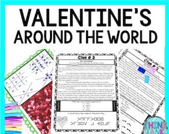 Valentine's Day Around the World ESCAPE ROOM Activity - February 14 - Worksheets and Puzzles for Kids - Valentine's Activity - Grades 4-8