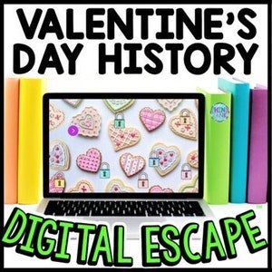 Valentine&#39;s Day History Interactive DIGITAL Escape Room Reading and Puzzles for Kids - Valentine&#39;s Activity - Grades 4-8