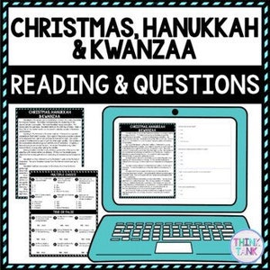 Christmas, Hanukkah, Kwanzaa DIGITAL Reading Passage and Questions - Self Grading