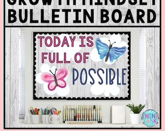 Printable Bulletin Board Display Kit - Teacher Bulletin Board – Butterfly Theme – Teacher Decorations for the Classroom - Growth Mindset