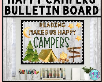 Bulletin Board Display Kit - Printable Teacher Bulletin Board – Reading – Happy Camping Theme – Teacher Decor for the Classroom