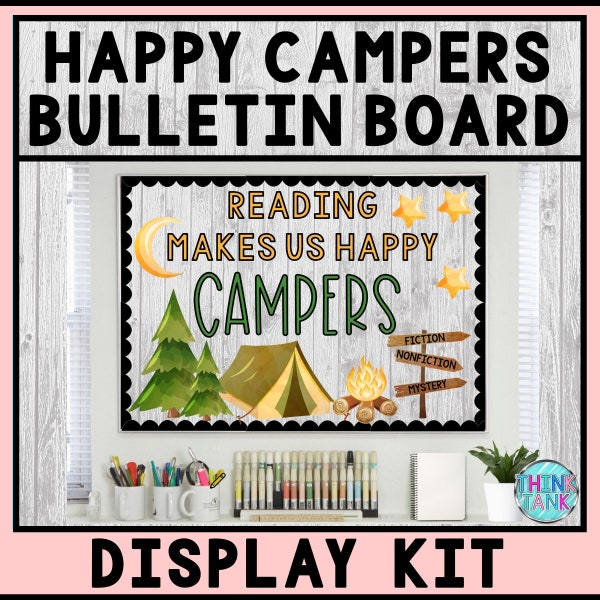 Bulletin Board Display Kit - Printable Teacher Bulletin Board – Reading – Happy Camping Theme – Teacher Decor for the Classroom