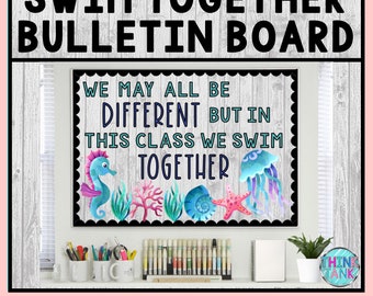 Printable Bulletin Board Display Kit - Teacher Bulletin Board – Swim Together – Under the Sea Theme – Teacher Decor for the Classroom