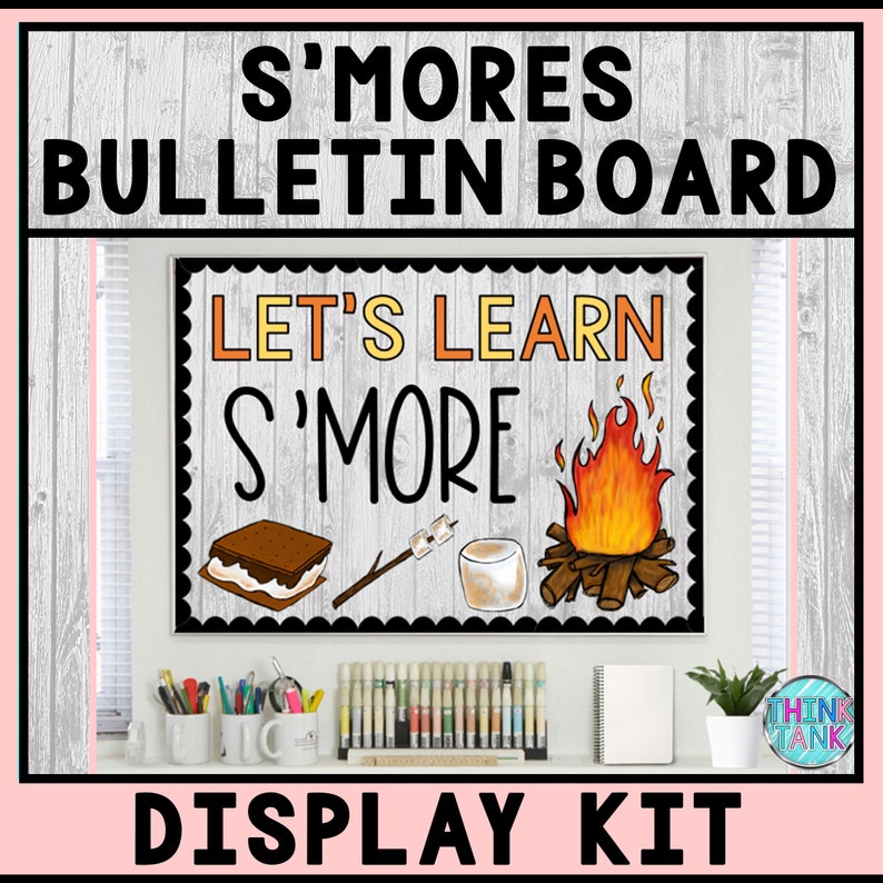 Printable Bulletin Board Display Kit Teacher Bulletin Board Lets Learn Smore Camping Theme Teacher Decor for the Classroom image 1