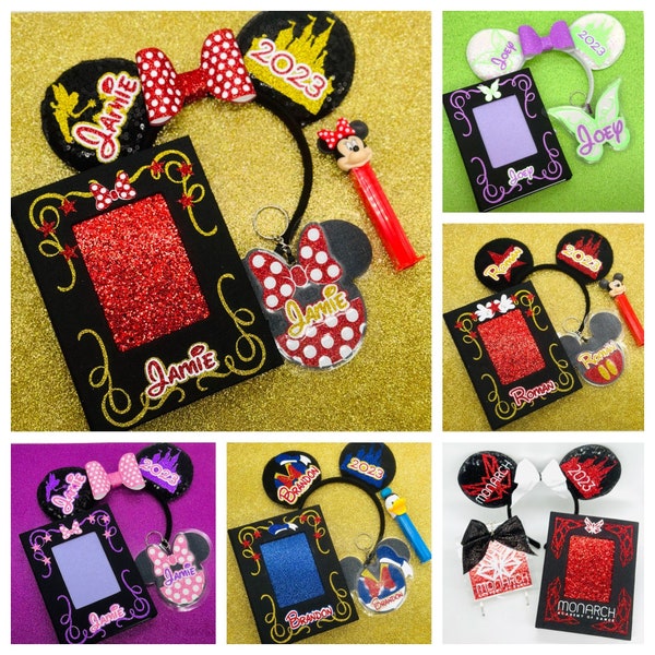 Disney Inspired Gift Set- Personalized Ears, Autograph Photo Book, and Bag Tag