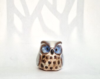 Emson Miniature Collectable Owl, Vintage Midcentury Studio Pottery. 1970s Glazed Ceramic, Taiwan