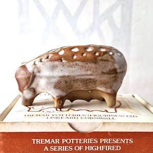 Tremar Studio Pottery Pig, Sow, Original Box with Leaflet. Midcentury Cornish Stoneware Collectable, 1970s.