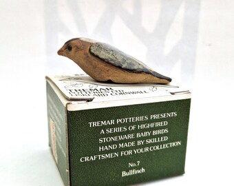 Tremar Bullfinch Baby Bird no.7, Original Box. Cornish Midcentury Stoneware Collectable, 1970s Studio Pottery.