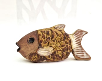 Tremar Yellow Wrasse Fish, Midcentury Collectable Ceramic Studio Pottery. 1970s.  Made in Cornwall