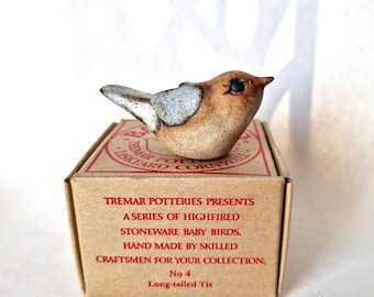Tremar Long-Tailed Tit, Baby Birds no.4. Original Box. Studio Pottery, 1970s. Made in Cornwall