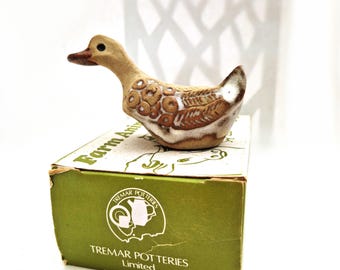 Tremar Duck in Original Box. Midcentury Cornish Studio Pottery, Vintage Stoneware Collectable, 1970s.