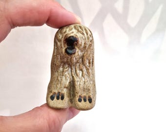 Tremar Pottery Old English Sheepdog: Midcentury Stoneware Collectable Dog, 1970s.  Made in Cornwall