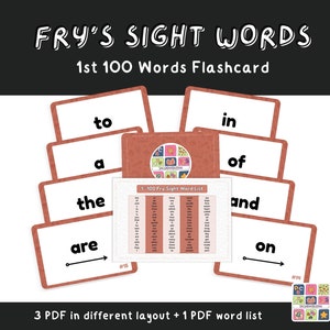 First Hundred Sight Word Flashcards | Educational Printable for 1st Fry Sight Words | Enhance Reading Skills with 100 Words | PDF Download
