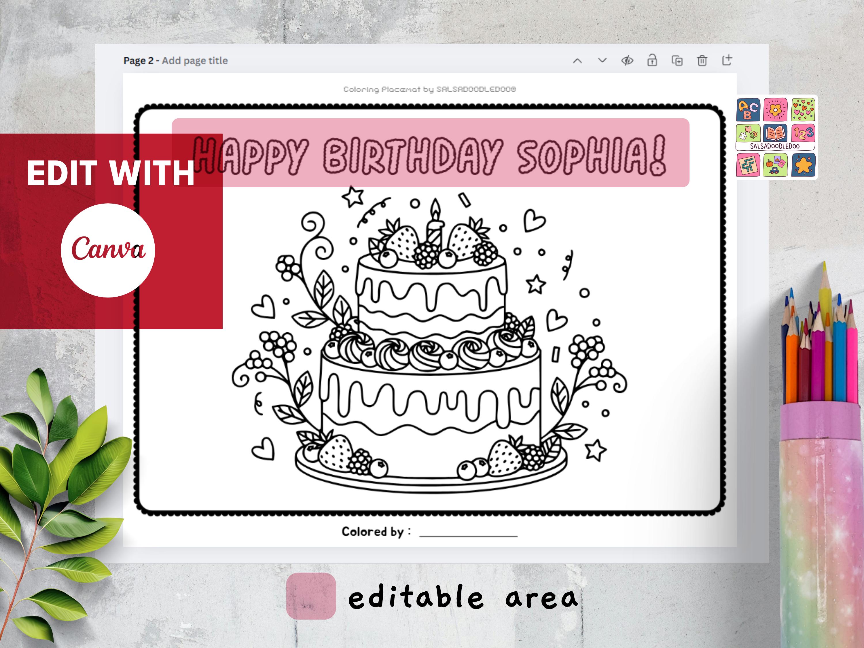 Custom Berry Birthday Coloring Placemat Template, Editable Canva ...