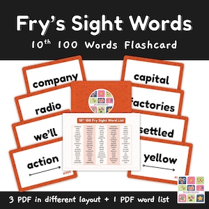 10th Hundred Fry Sight Words Flashcards Printable for Kids Learning & Home Schooling - Educational Resources with Directional Arrows