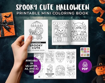 Cute Mini Halloween Coloring Book Printable PDF | Kids Autumn Party Favor | Foldable Halloween Coloring Pages for Kids A4 A3 US Letter