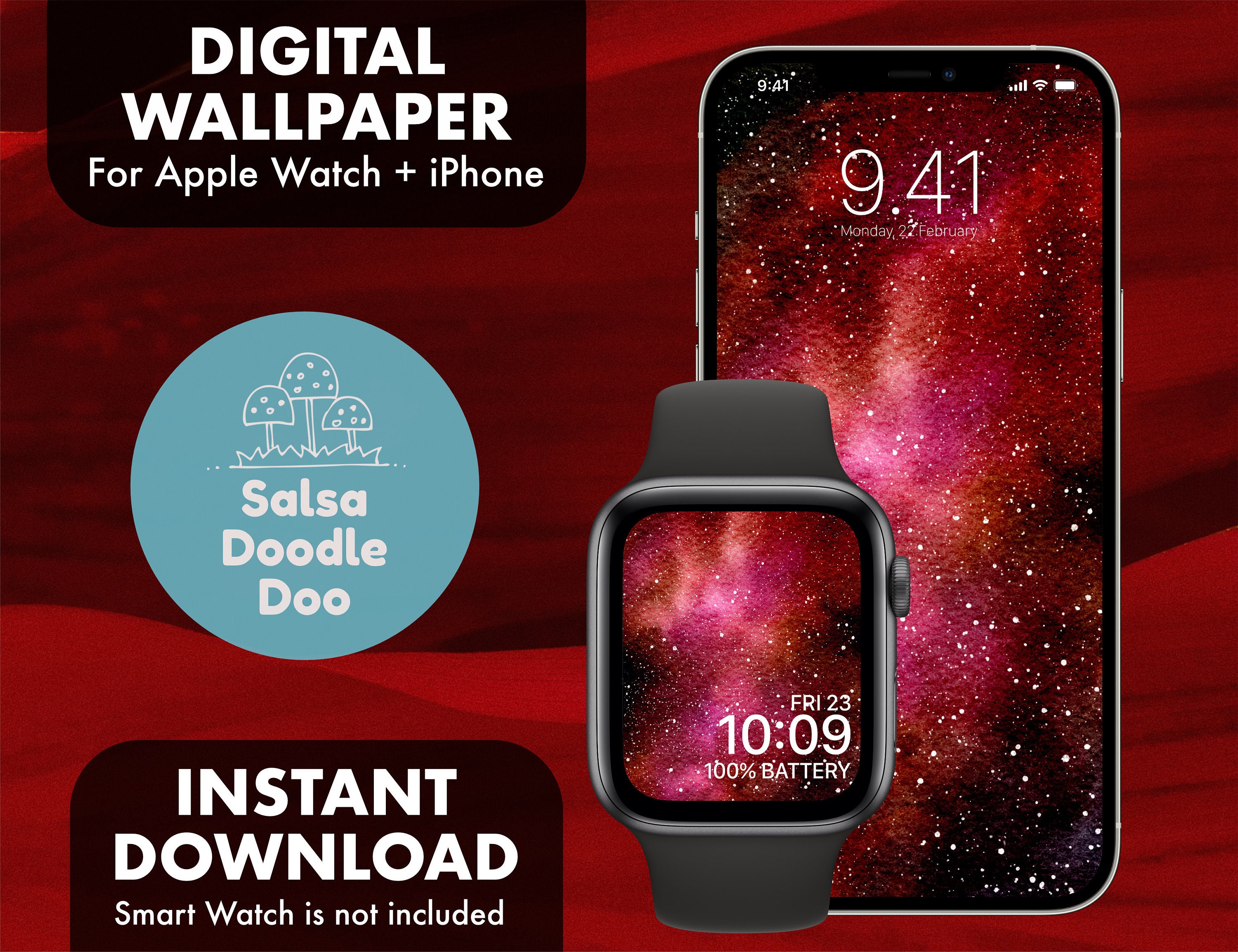 Red Apple Watchface Watercolor Galaxy 