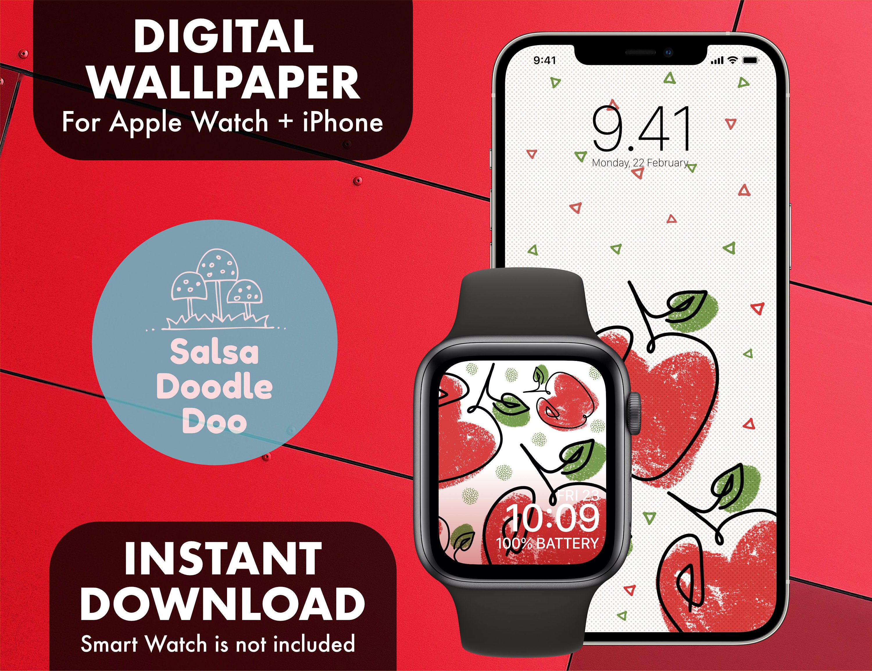 Fresh Red Apple Watch e iPhone Wallpaper Set Fresh Summer | Etsy Italia