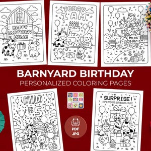 Personalized Barnyard Birthday Coloring Pages: Custom Party Favor (PDF + JPG Files)