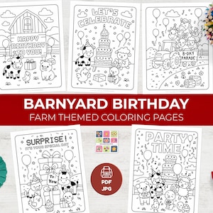 Farm Animal Birthday Coloring Pages: Kid&#39;s Party Activity (PDF + JPG)