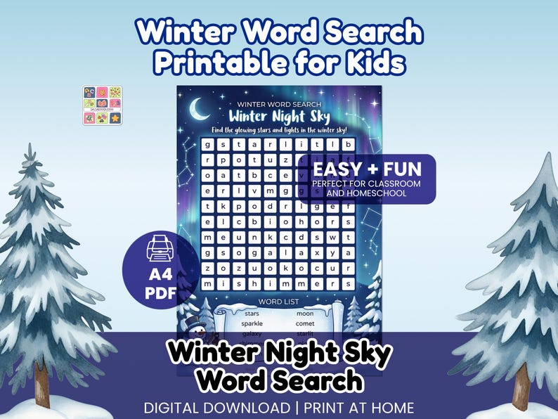 Winter Night Sky Word Search Printable for Kids | Homeschool ...