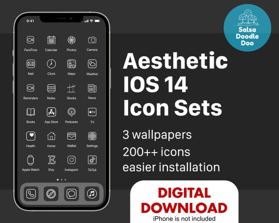 Grey Black Ios 14 Minimalist Aesthetic App Icon And Wallpaper Etsy Hong Kong