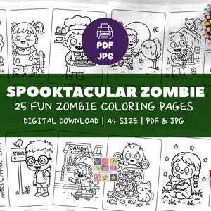 Pagine da colorare di zombi per bambini, libro di attività di Halloween, disegni di zombi carini e spettrali, pagine da colorare di Halloween adatte ai bambini