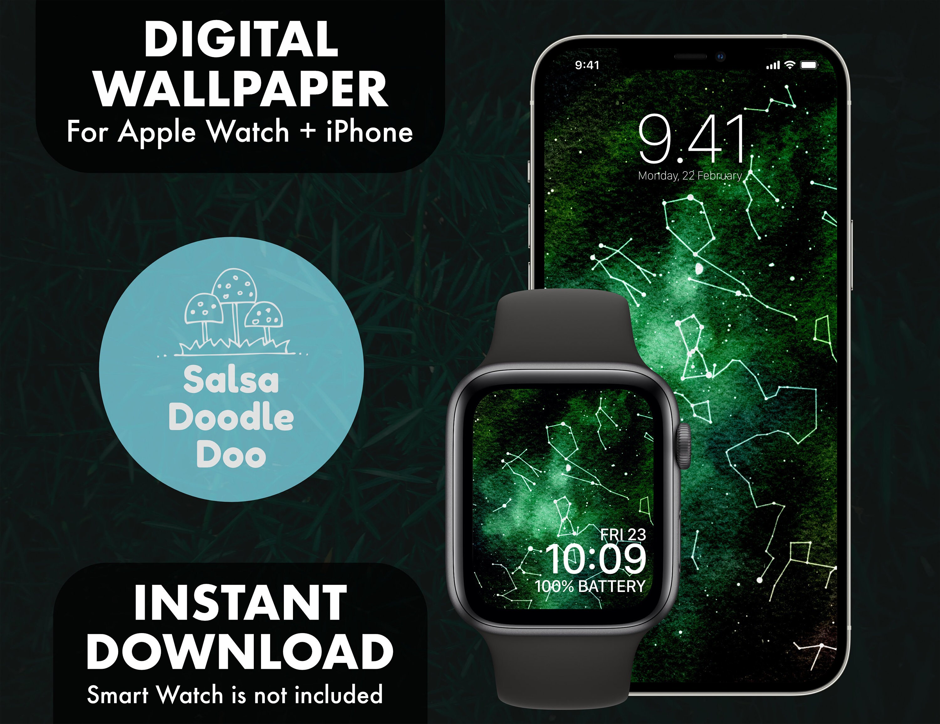 Apple Watchface Green Watercolor Galaxy 
