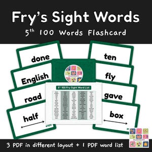 5th Hundred Fry Sight Words Flashcards | Easy Reading with Directional Arrows | PDF Download |  Learning Tools for Kids