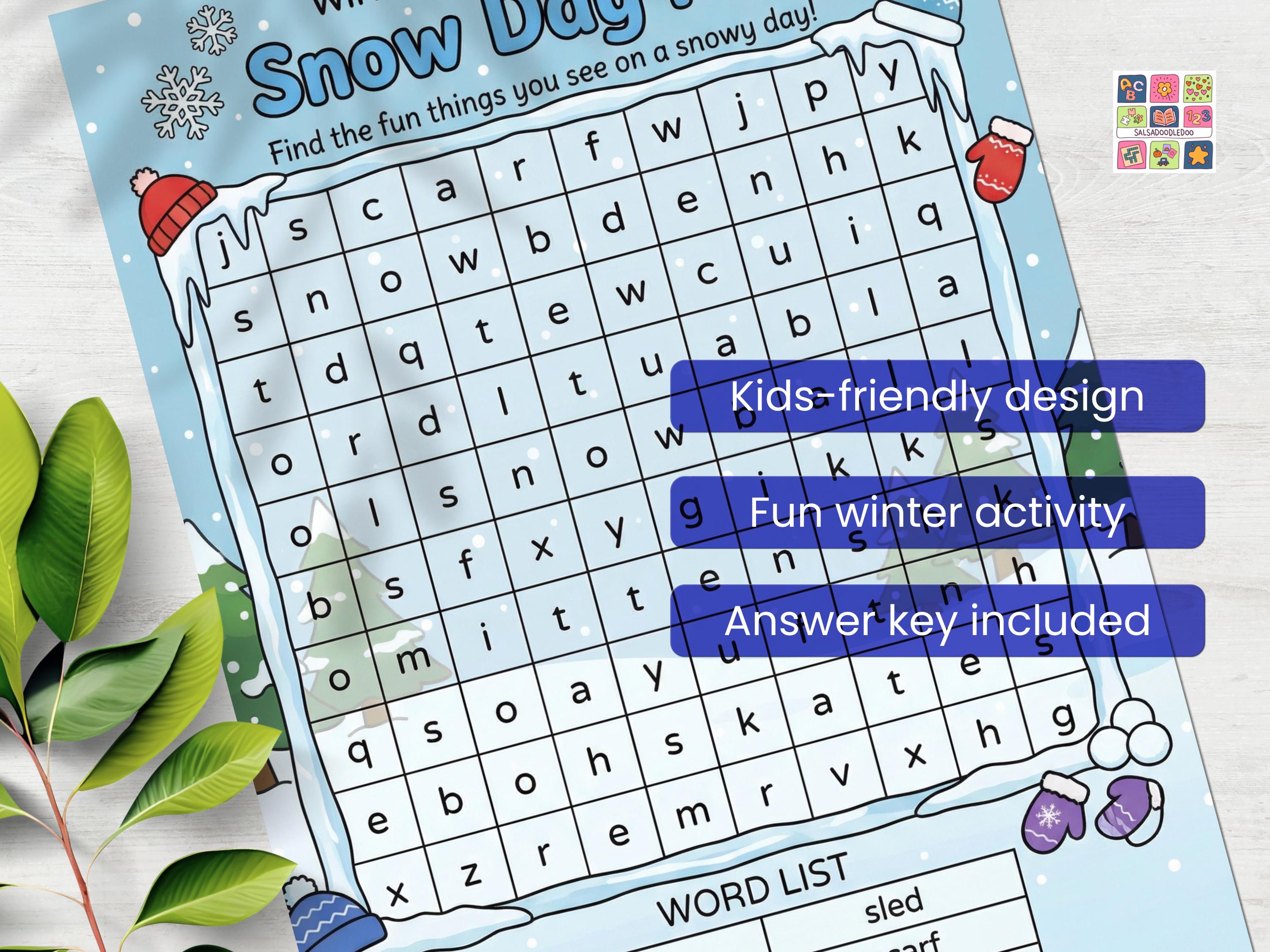 Winter Word Search Printable for Kids, Snow Day Activity Sheet ...