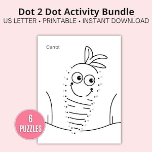 Kids Dot 2 Dot Activity Pages, Ages 3-8, Instant Download of Six dot-to-dot Puzzles With Fruits and Vegetables Images