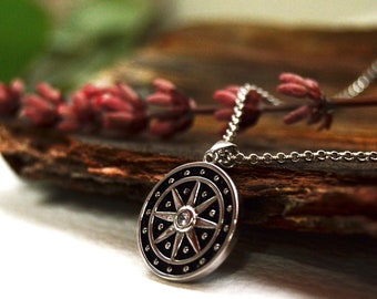 Necklace of the Wind of the Winds, Rose of the Winds of Silver, Pendant Cardinal Points, Choker Silver Compass, Travel Necklace, Silver