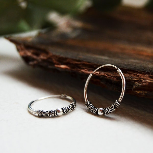 Hippie Hoops, Silver Hoops, Woman Earrings, Bali Earrings, Boho Earrings, Bohemian Hoops, 925 Sterling Silver, Woman Hoops