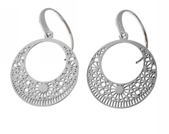 Silver Openwork Earrings, Hippy Style Earrings, Round Earrings, Women's Earrings, Ideal Gift