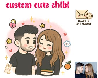Custom Chibi Couple Portrait - Digital Drawing - Cute Personalized Chibi Art - Custom Cartoon Portrait - Chibi Character Art - Gift Idea