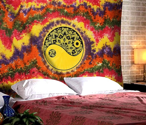 Marudhara Colorful Chakra Psychedelic Tapestry Hippie Wall Hanging Mandala Tie Dye Tapestries Yin Yang Boho Wall Decor Decorative Tapestry