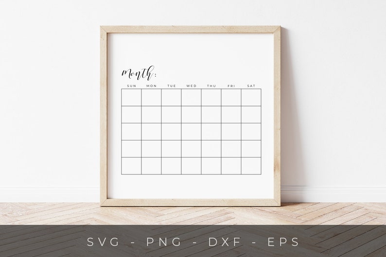 Blank Calendar SVG Monthly Calendar Cut File Printable - Etsy