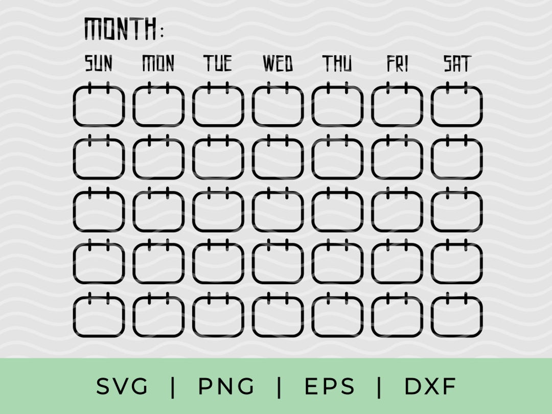 Blank Monthly Calendar SVG, Calendar Template Svg Files, Monthly