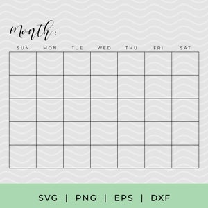 Blank calendar SVG, Monthly calendar cut file, Printable calendar, Blank template PDF calendar, calendar outline SVG