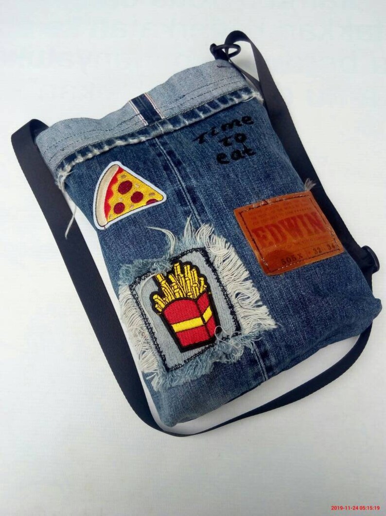Handmade bag remake from old jeans selvedgeupcycled denim bag
