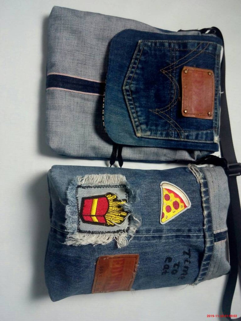 Handmade bag remake from old jeans selvedgeupcycled denim bag