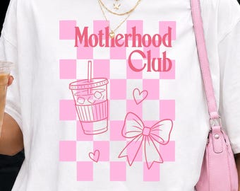 Motherhood Club png, digitaal sublimatiebestand, DTF-afdrukken, moeders T-shirt, moedershirt, preppy digitale download