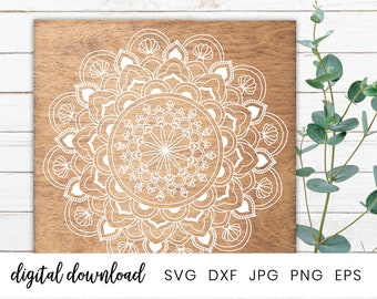 Mandala Flower Svg Files for Cricut, Mandala Outline Decal Cut File, Mandala Silhouette Vector, Zentangle Floral Clipart, Paper Cut Template