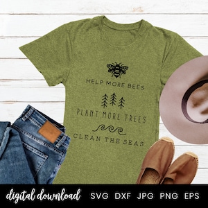 Speichern Sie Bienen Bäume und Meere SVG, Bienen Clipart, botanische Biene Shirt, retten Sie den Planeten Zitat Tshirt, helfen mehr Bienen pflanzen mehr Bäume die Meere reinigen