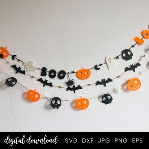 Halloween Svg Bundle, Fall Banner, Halloween Decoration Garland, Skull Pumpkin Ghost Bat Clipart, Autumn Decoration Bundle Svg Cricut